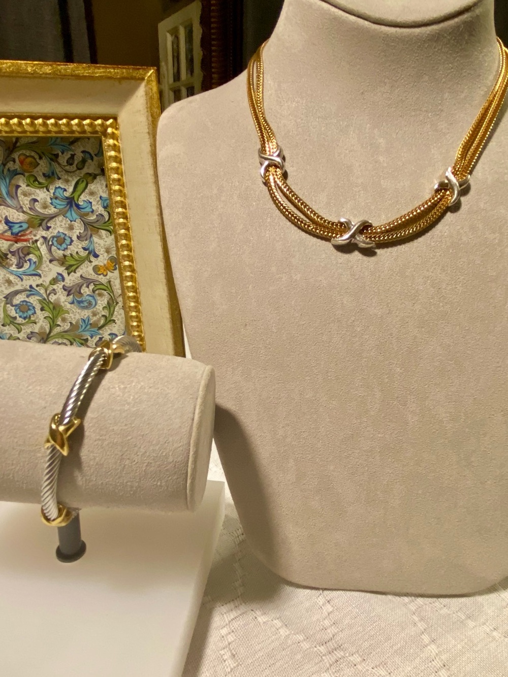 Two Tone X Necklace & Bracelet